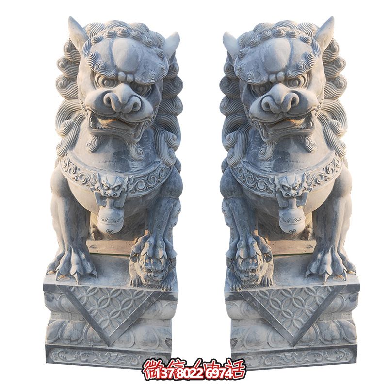 經典石雕大理獅子雕塑，精致祠堂裝飾