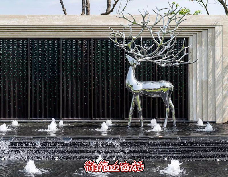 不銹鋼雕刻梅花鹿噴泉，打造公園景區創意噴泉