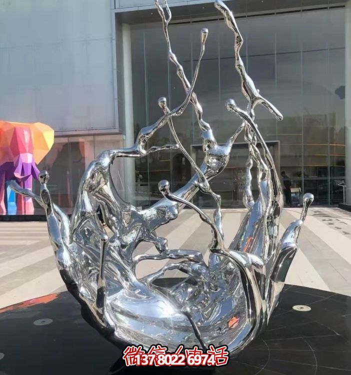 不銹鋼抽象海浪噴泉水景雕塑，開啟精致戶外新景觀
