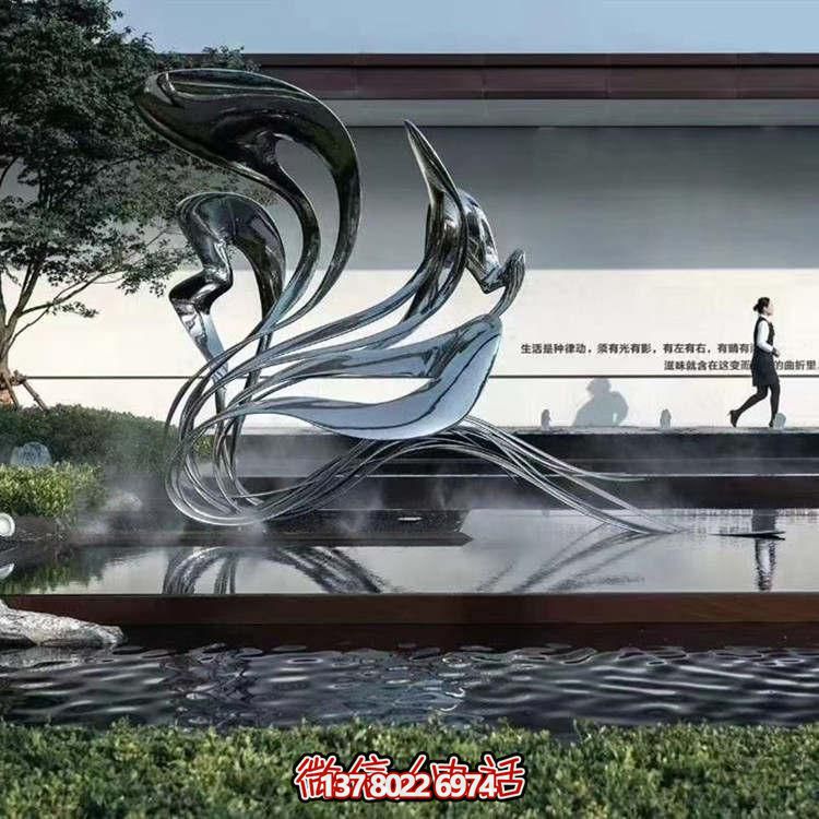 大型不銹鋼抽象雕塑，現代水景景觀創意裝飾