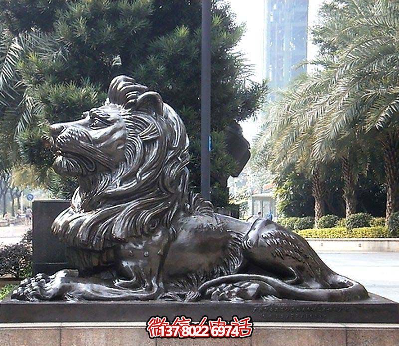 大型不銹鋼獅子雕塑，仿銅臥著雕塑
