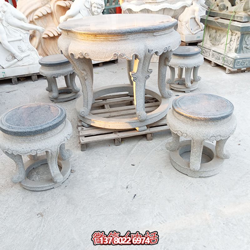古典風情石材庭院環形石桌石凳套裝 古典風情石材庭院環形石桌石凳套裝