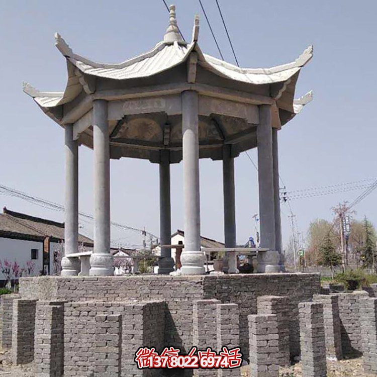 仿古做舊給戶外公園帶來(lái)經(jīng)典青石石雕涼亭