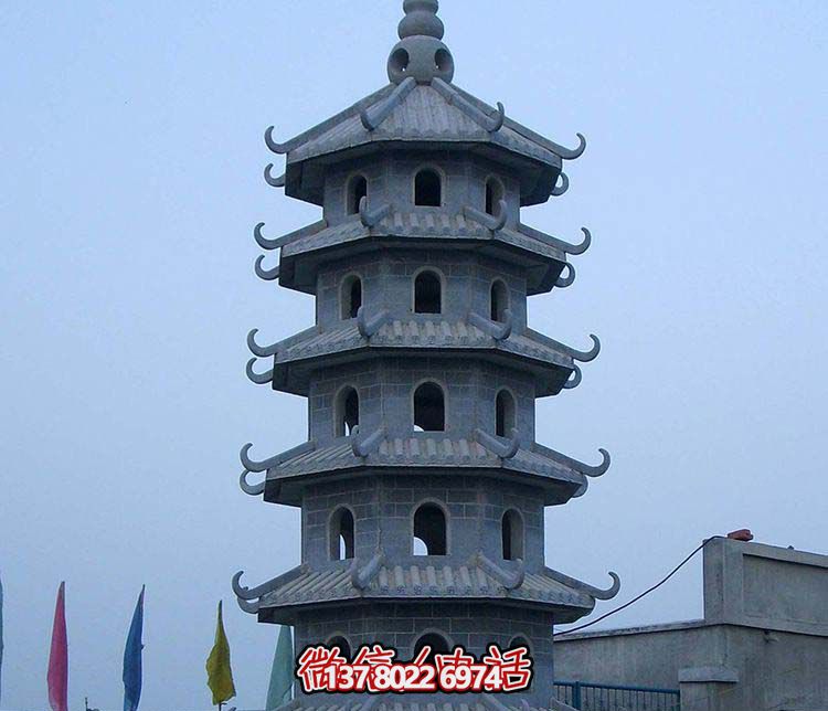 古典寶塔景觀園林，精美石雕青石多層搭配