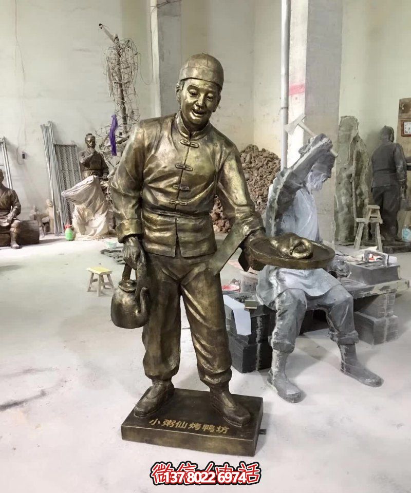玻璃鋼小吃鋪，雕塑裝飾，店小二上菜