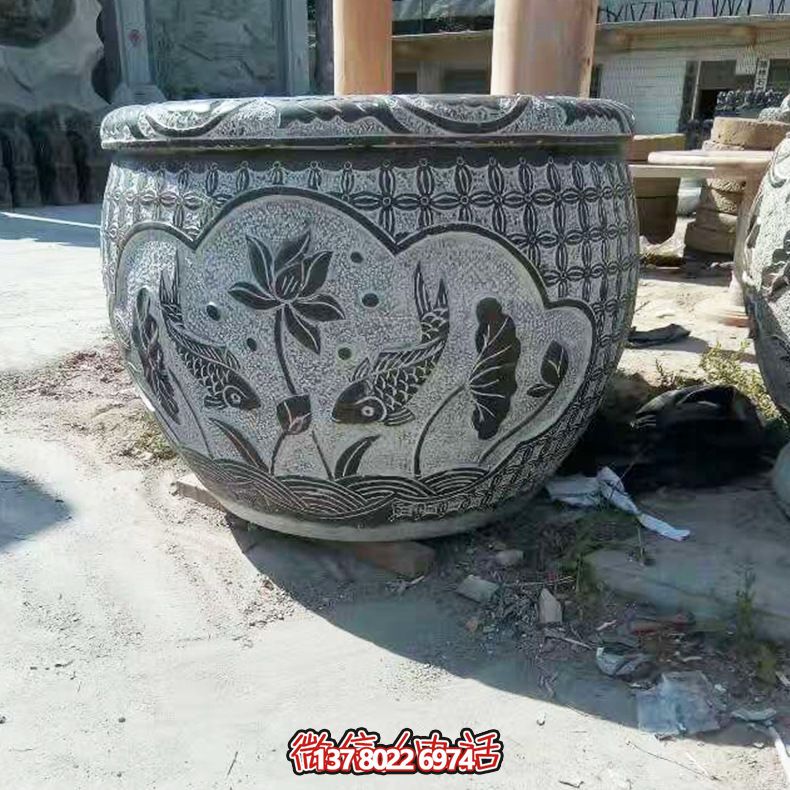 青石雙魚蓮花雕塑,養(yǎng)花缸精美裝飾 青石雙魚蓮花雕塑,養(yǎng)花缸精美裝飾