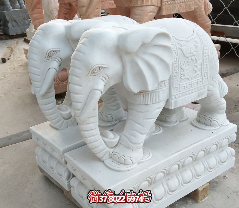 漢白玉雕塑，招財大象，令您鎮(zhèn)宅景區(qū)庭院更加迷人