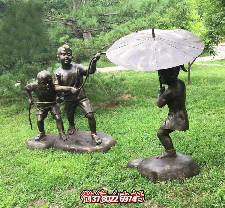 戶外景區銅雕玩水的兒童雕塑 戶外景區銅雕玩水的兒童雕塑
