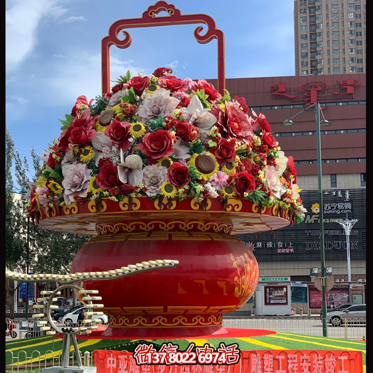 城市街道大型景觀裝飾品玻璃鋼彩繪花籃雕塑 城市街道大型景觀裝飾品玻璃鋼彩繪花籃雕塑