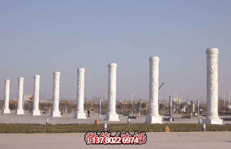 漢白玉石雕文化柱--山東臨邑文化廣場景觀文化柱工程