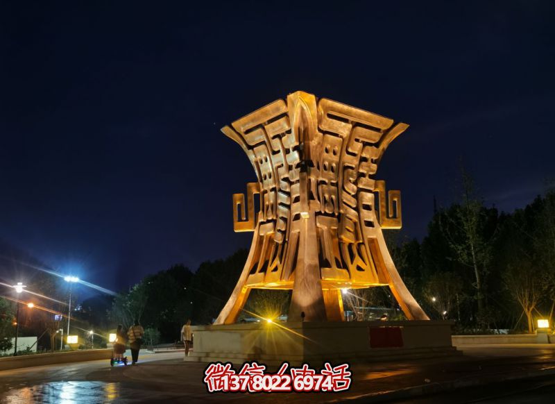不銹鋼景觀鼎夜景燈光照射效果 不銹鋼景觀鼎夜景燈光照射效果
